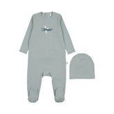 POUF 2PC AIRPLANE GRAPHIC FOOTIE+BEANIE